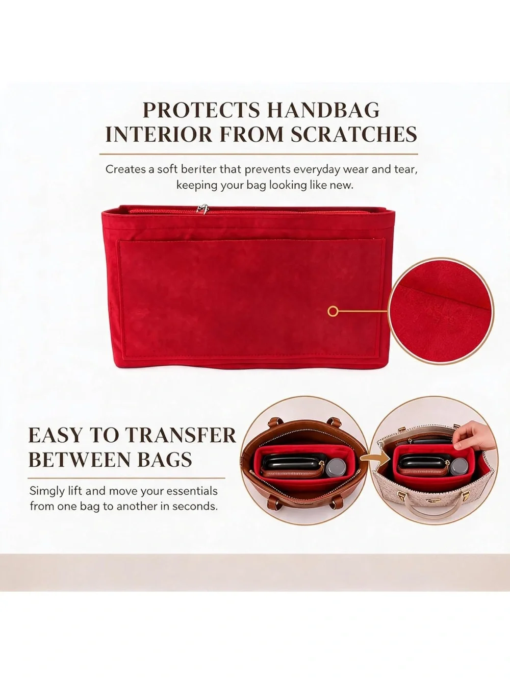 *Perfect for Balenciaga City Bag* Red Felt Purse Insert Organizer